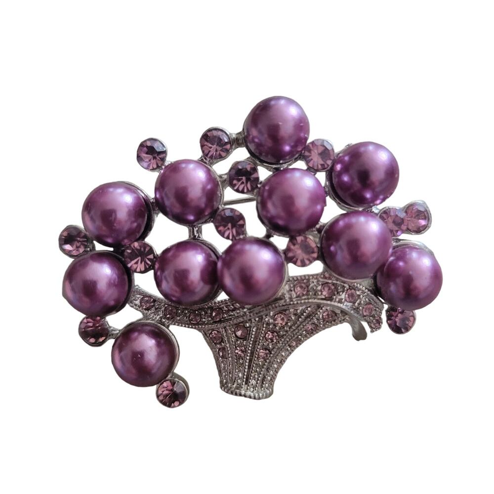 Grape Broach Large Purple balls with smaller Purple Crystals Striking